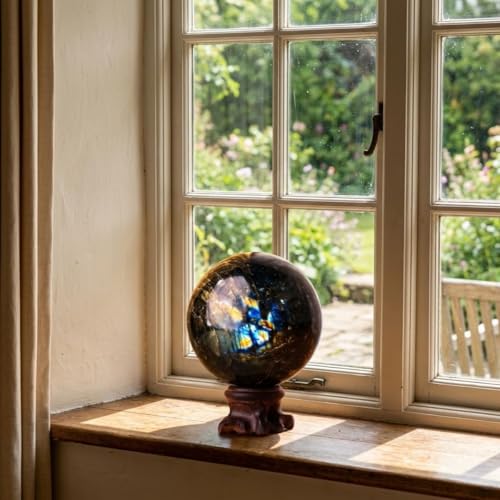 Image of Shubhanjali Labradorite Crystal Sphere Ball 500-550 GMS | Natural Polished Gemstone Sphere for Meditation, Reiki Practice, Feng Shui & Vastu Decor | Decorative Crystal Ball for Home & Office