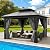 DWVO 10x10ft Gazebo Hardtop Double Roof Polycarbonate Canopy Outdoor with Netting and Shaded Curtains, Aluminum Frame Garden Tent for Patio, Backyard, Deck and Lawns, Gray