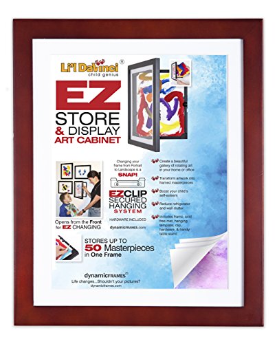 Li'l DAVINCI Kid's Art Frames - Front-Opening, EZ Store Wooden Frames That Allow You to Hold up to 50 Items in Each! Package of 2 (8.5x11, Cherry)