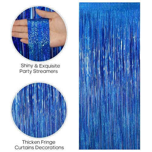 Image of 2 Pack Fringe Curtains Backdrops, Foil Fringe Curtains, Door Streamers for Birthday Wedding Bridal Shower Holiday Graduation Party Decorations, Photo Booth Backdrops, Glitter Blue