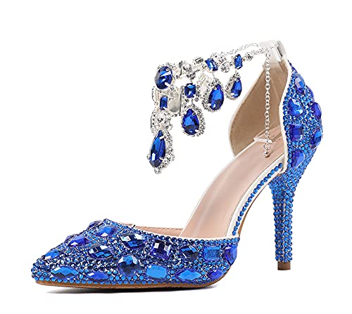 Minishion Womens Rhinestone Wedding Shoes Party Pumps with Ankle Chains