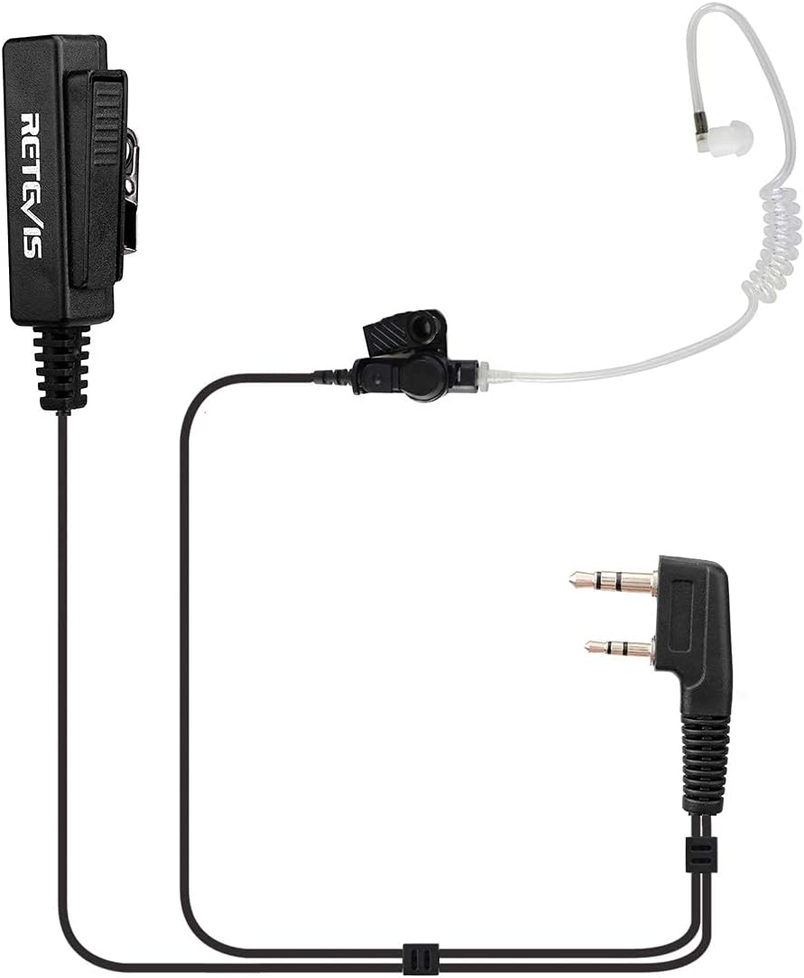 Retevis Walkie Talkie Earpiece with Mic, Big PTT Headset with Long Wire, Compatible RT22 RT21 H-777 RT68 H-777S RT22S Baofeng UV-5R 2 Way Radios, Two Way Radio Headset 2 Pin(1 Pack)