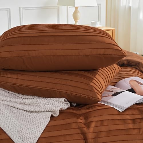 Image of NEXHOME PRO Duvet Cover King,Brunt Orange 3 Pieces Boho Tufted Duvet Cover Set, Soft and Lightweight 100% Washed Microfiber Comforter Cover Set for All Season(Brunt Orange King, 104 x 90)-No Comforter