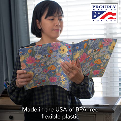 CounterArt Meadow Floral Blue Decorative 3-Ring 1-inch Binder for School, Office, or Home Made in The USA Reusable & Easily Wipes Clean