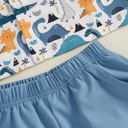 Image of Owl's-Yard Baby Boy Easter Outfits Rabbit Carrot Short Sleeve Button Down Shirts and Solid Color Shorts 2 Pcs Summer Set