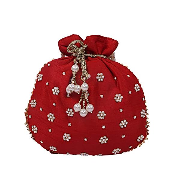 Kuber Industries Silk 2 Pieces Women Potli Bag (Gold & Maroon) -CTKTC7263,Multicolour,Standard - Image 4