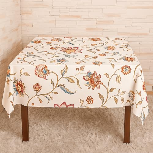 Image of Styleys Dining Table Cover Waterproof with for Kitchen Dining Table Cloth Dust and Oil Repellent (140x180, 1 Table Cover Only, Beige /Red /Blue Flower, CTSLMC134)