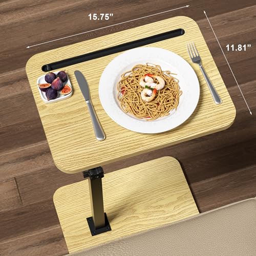 Image of 360 Swivel Sofa Side Table for Couch - Set of 2 - Adjustable Height Laptop Table for Work, TV Trays Table for Snacks Reading fits Bed Chair with Phone & Tablet Slot