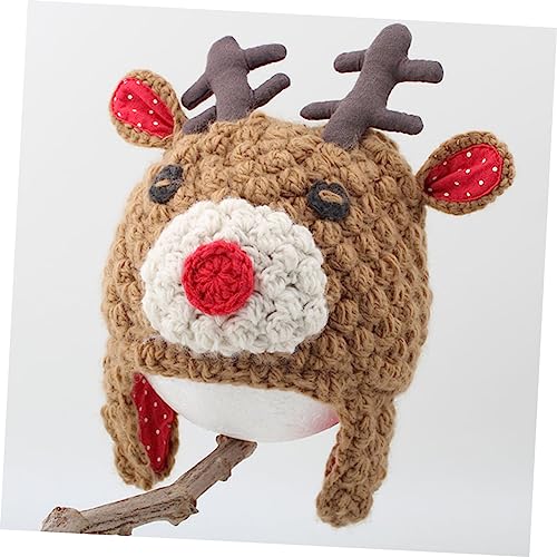 Lovely Knitted Antlers Beanie Hat Warm Cap for Months Chic Stylish Winter Hat for Boys Style Parents Brown4