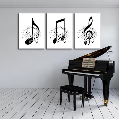 Qiyffbn 3Pcs Framed Music Notes Wall Art Black And White Music Art Pictures Prints Music Canvas Decor Musical Notes Wall Decor Stylish Music Room Classroom Posters thumb #4