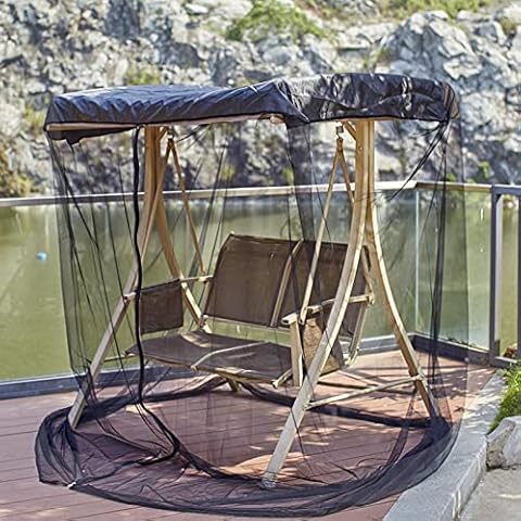 Patio Swing Mosquito Netting - Polyester Mesh Screen with Zipper Opening and roof Waterproof Tent - Rectangle Netting Curtain (Three-Person Chair Size) Cover