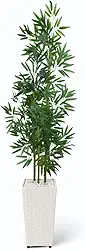 Planta Artificial Bambu Mosso e Vaso de Polietileno Sala de Estar, Varanda, Escritório | Fácil Manutenção | Decoração Moderna(Branco)