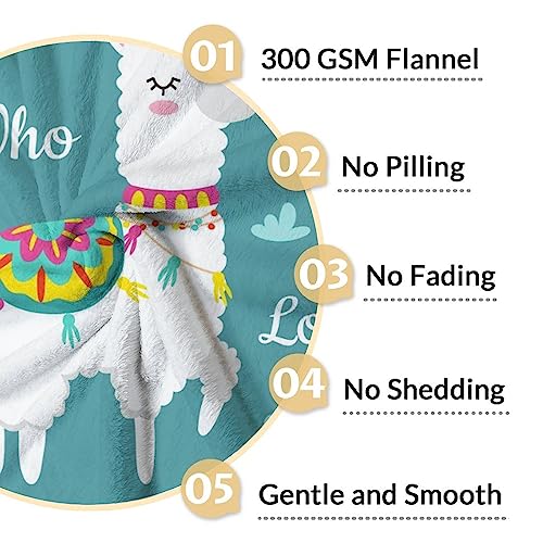 Blanket for Girl Boy - 50x60 Inches Cute Llama Throw Gifts- Personalized Teal Soft Fuzzy Blankets for Bed, Couch & Living Room