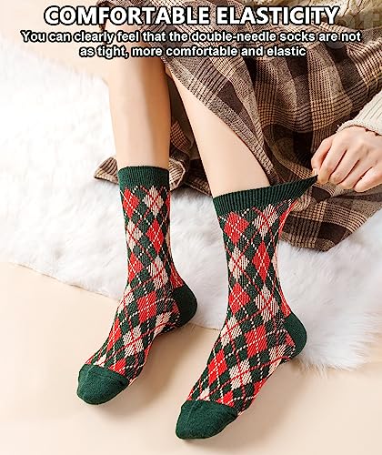Image of IIG 5 Pairs Womens Pretty Vintage Wool Socks Unique Print Design Soft Cozy Warm Crew Socks Christmas Gift
