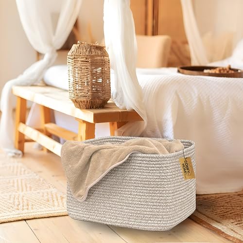 Image of COMFY-HOMI 3PACK Cotton Rope Square Basket with Handles for Shelves| Storage|Baby Basket for GIF|Shoe Basket for Organizing|New13.5 inch x 11 inch x 9.5 inch for Living Room