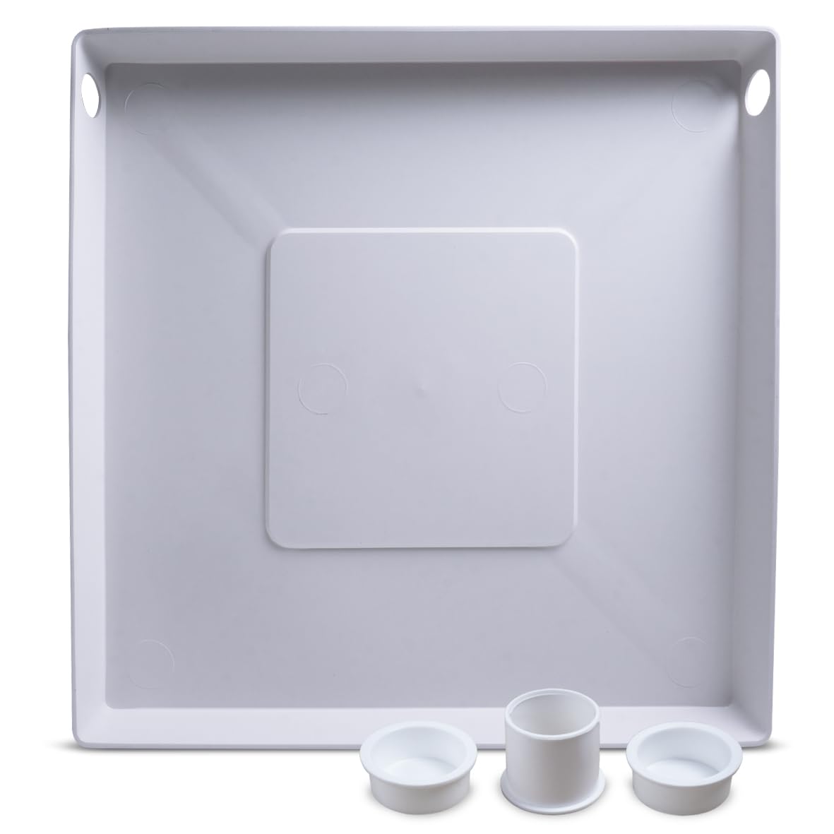VIOKS Bandeja colectora de plástico, 665 x 665 x 60 mm, con desagüe, lavadora con desagüe, bandeja colectora de agua