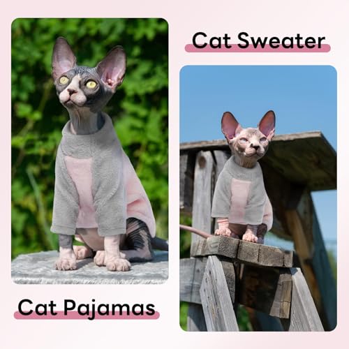 Sphynx Cat Clothes, Soft Fleece Cat Sweater, Pullover Shirt for Cat, Cat Pajamas with Sleeves, Kitten Hairless Cat Clothes for Cats Only, Winter Warm Cat Outfit Onesie Jumpsuit Hoodie - Image 6