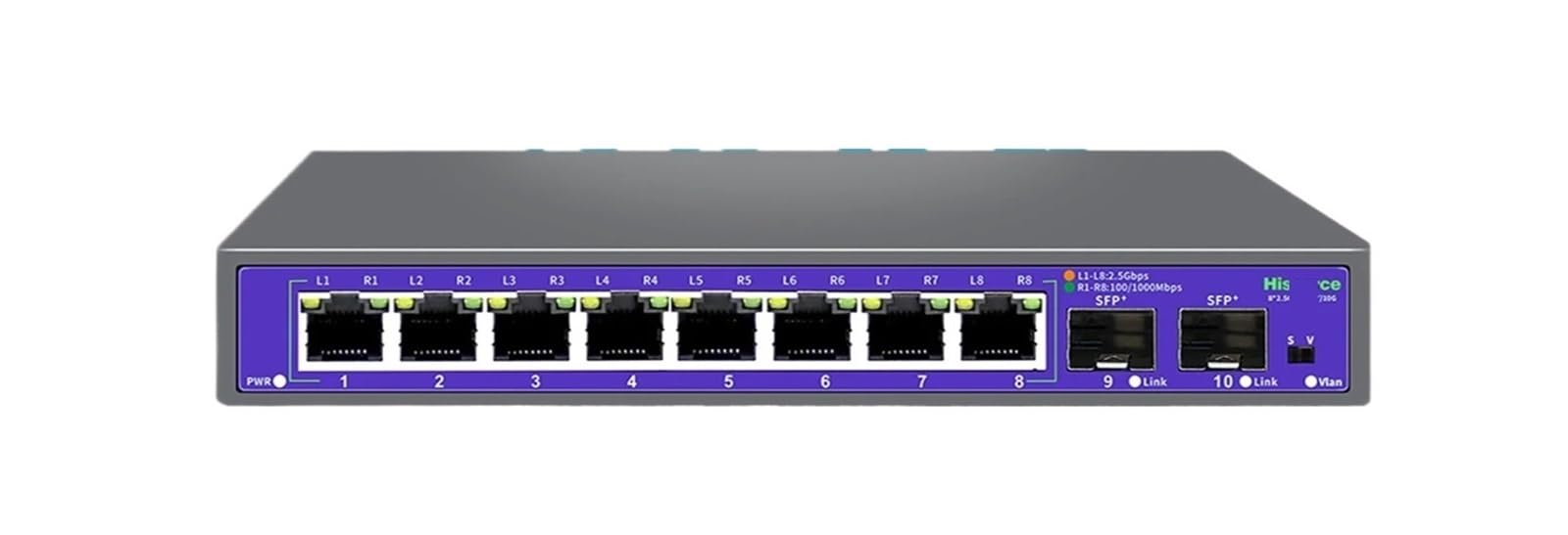 Commutateur réseau 2,5 G sans POE 5 8 ports Ethernet avec 2 x 10 G SFP+ pour caméra IP/NVR (K0802WS Prise britannique)