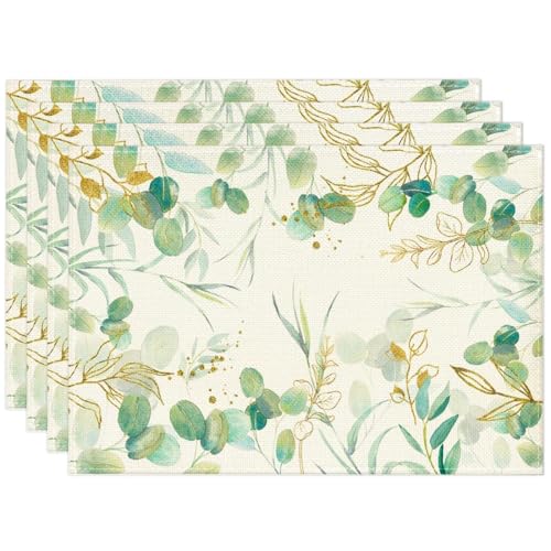 Eukalyptus Platzsets Set 4 Stück, Tischset Eukalyptus, Waschbar Platzsets Frühling Sommer Platzdeckchen, Tischset Ostern, Oster Tischdeko Küche, Drinnen Urlaub Party Deko 30x45cm