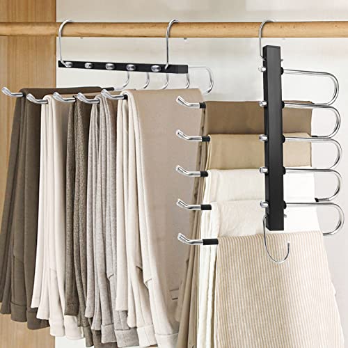 TAOPE Trouser Hangers Space Saving, 2 Pack Stainless Steel Hangers Pants Organizer, Non-Slip Closet Storage Organizer - Image 2