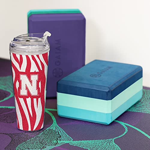 Image of Rico Industries NCAA Glitter 24oz Acrylic Glitter Tumbler with Hinged Lid, Officially Licensed Double Wall Tumbler with Straw