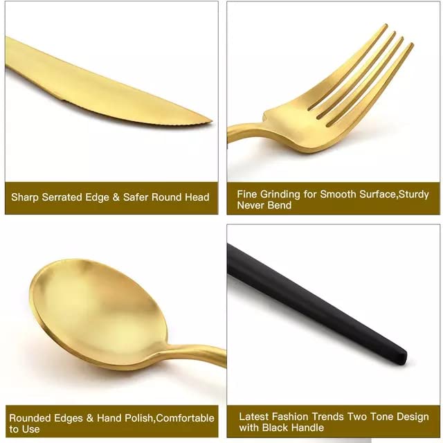 Image of aDai Premium Gold SUS304 Stainless Steel Cutlery Set - 8 Spoons, 4 Fork, 4 Steak Knife - Mirror Finish Dinnerware Flatware (Pink - Set of 16)