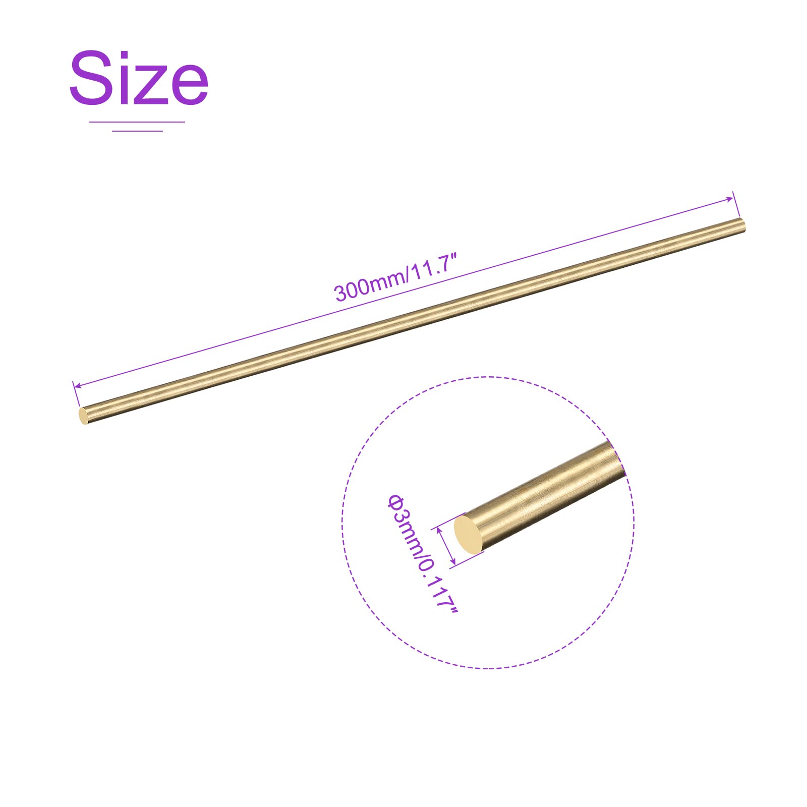 Pręt Okrągły z Mosiądzu Litego 3mm x 300mm, 2 sztuki, do Toczenia i Rzemiosła
