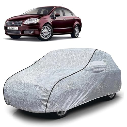 Image of Sulfar 100% Waterproof Car Body Cover Compatible with Mirror for Fiat Linea Classic (Triple Stitched, Full Bottom Elastic, Magic Silver with Black Piping)