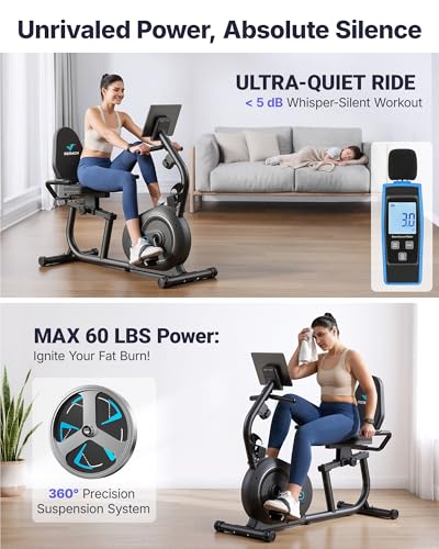 MERACH Recumbent Exercise Bike for Home with Smart Bluetooth and Exercise Bikes Exclusive App, LCD, Heart Rate Handle Stationary Bikes for Home, Magnetic Recumbent Bikes for Seniors Gym S08/S23 - Image 4
