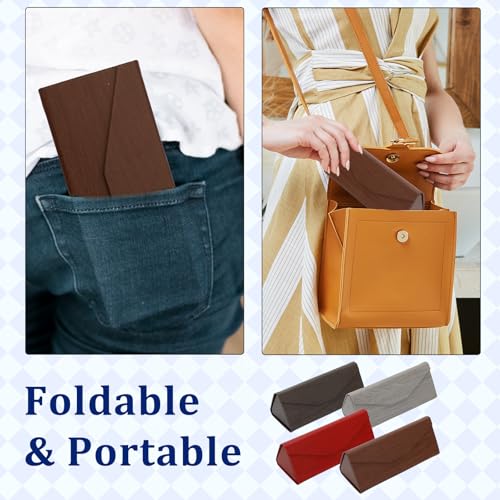 Image of 4 Pack Foldable Glasses Case, PU Leather Hard Shell Sunglasses Case with Magnetic Closure, Triangle Design Travel Eyeglasses Storage Case with 4 Cleaning Cloths