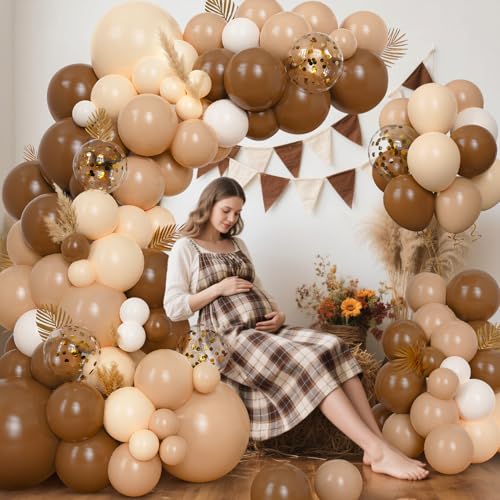 147Pcs Brown Balloons Garland Arch Kit, Different Size Brown Nude Boho Blush Tan Neutral Beige Gold Balloons for Woodland Bear Baby Shower Wedding Jungle Safari Birthday Party Decorations - Image 3