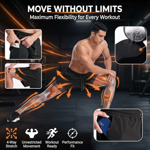 Image of Men's 2 in 1 Active Dual Shorts with Inner Tights | Double Layer Gym Shorts | Running, Training & Sports Shorts with Pocket Plus Size (S to 6XL)