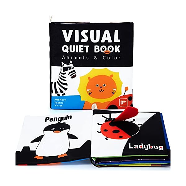 beiens Baby Spielzeug 0-9 Monate,Baby Stoffbücher mit spiegel, Panda mit hohem Kontrast in Schwarz und Weiß…