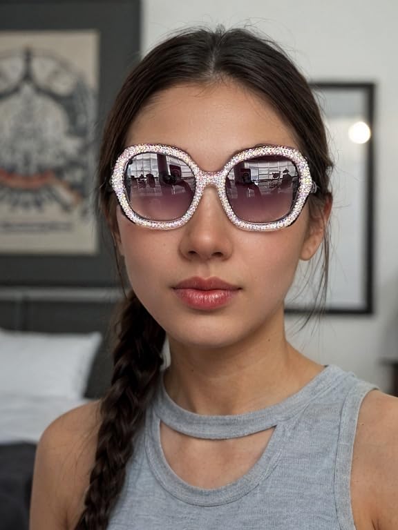 ICARA Oversized Oval Sunglasses Bling Rhinestone Shades Punk Diamond Eyewear Fashion Rave Party Disco Fun Sunglasses2