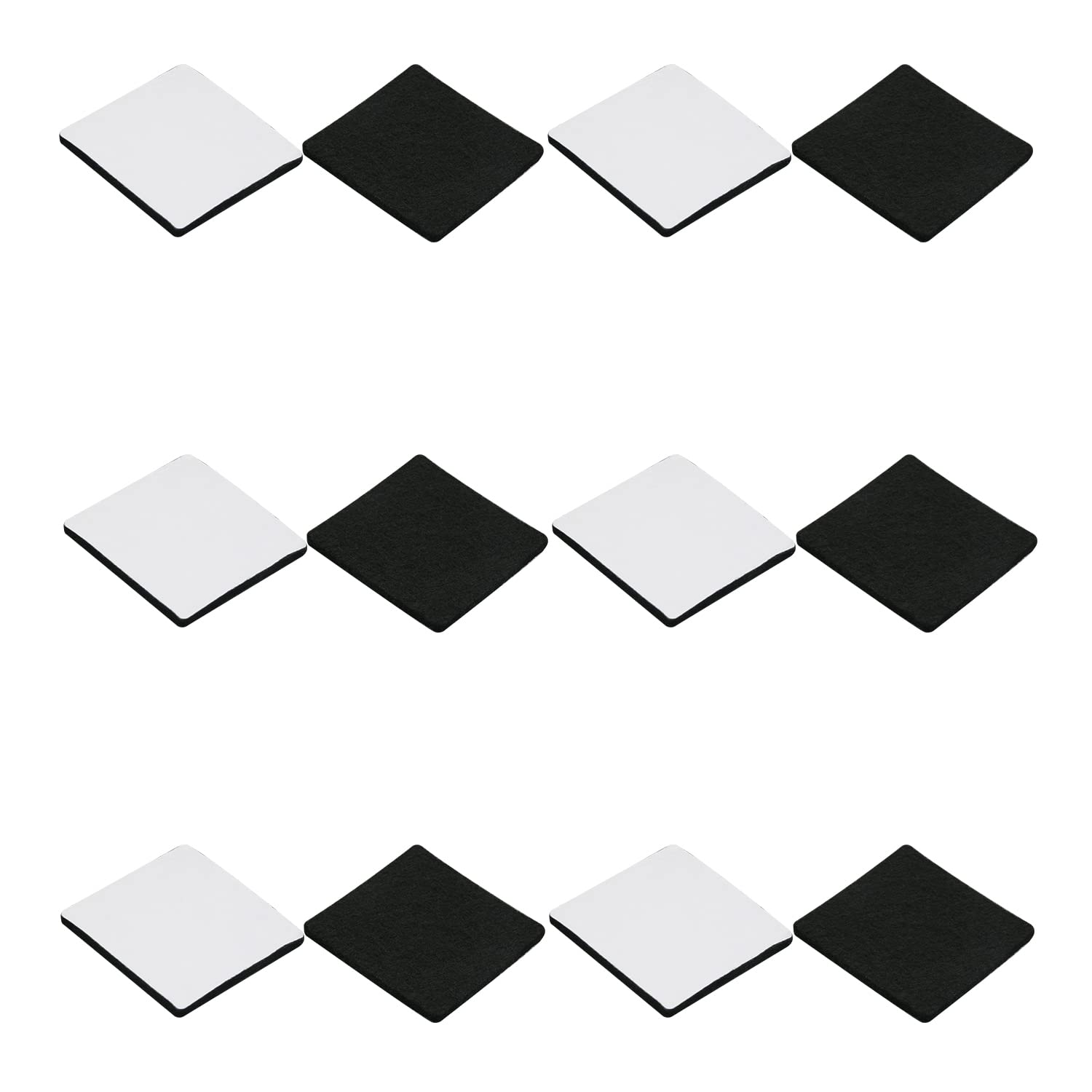 Lot de 12 patins carrés en feutre adhésifs de 5 x 5 cm d'épaisseur pour armoire, chaise, canapé, pieds, protection du sol, noir