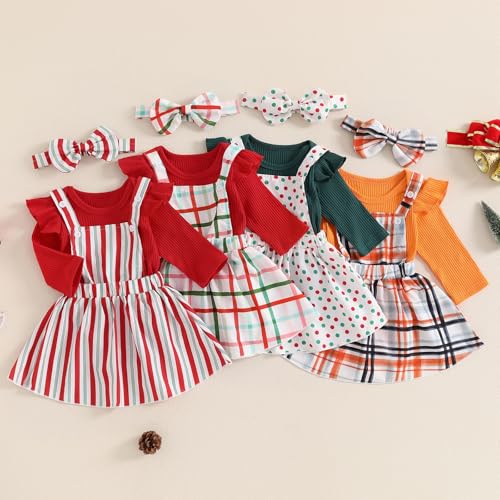 Mubineo Baby Girl Christmas Skirt Outfits Cute Clothes Long Sleeve Romper Overall Skirt Dress Halloween Newborn Outfit2