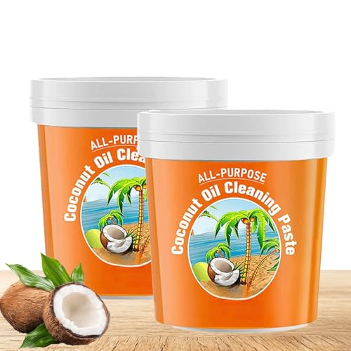 Pasta limpiadora de aceite de coco, pasta de limpieza multiusos, limpiador de aceite pesado, limpiador y pulido contra la suciedad quemada y la grasa para cocina, baño, ollas y azulejos (2 unidades)