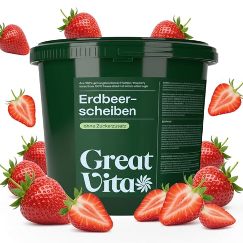 GreatVita Gefriergetrocknete Erdbeeren 2x 400g - Knusprige Erdbeerscheiben ohne Zuckerzusatz - Gefriergetrocknete Früchte - Freeze-Dried Strawberries - Snack & Topping für Müsli Joghurt & Smoothies