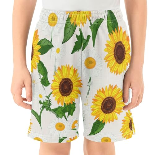 Sunflowers and Daisies Athletic Shorts with Zipper Pockets, Youth Boys Athletic Running Shorts for Summer2