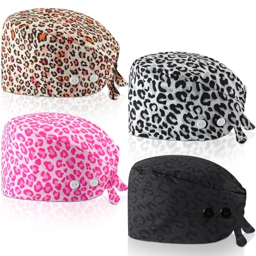 Image of Unittype 4 Pcs Nurse Caps for Women Nursing Working Caps with Button and Sweatband Adjustable Elastic Scrub Hats for Dentist