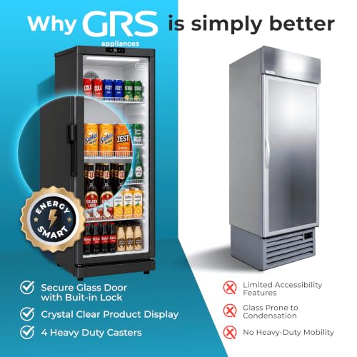 Image of GRS Commercial Display Refrigerator with Glass Door Lock | Cool Air Flow & Temperature | Beverage fridge, Drink and Wine Cooler with Adjustable Display Shelf for Stores and Bars | Black, 6.0 Cu. Ft