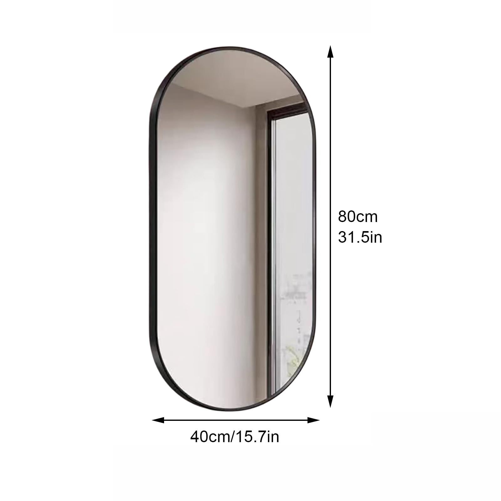 Specchio Angolare da Bagno, Ovale Specchio da Parete con Cornice in Metallo Supporto Girevole, Specchio Inclinabile e Girevole(Black,40x80cm/15.7x31.5in)