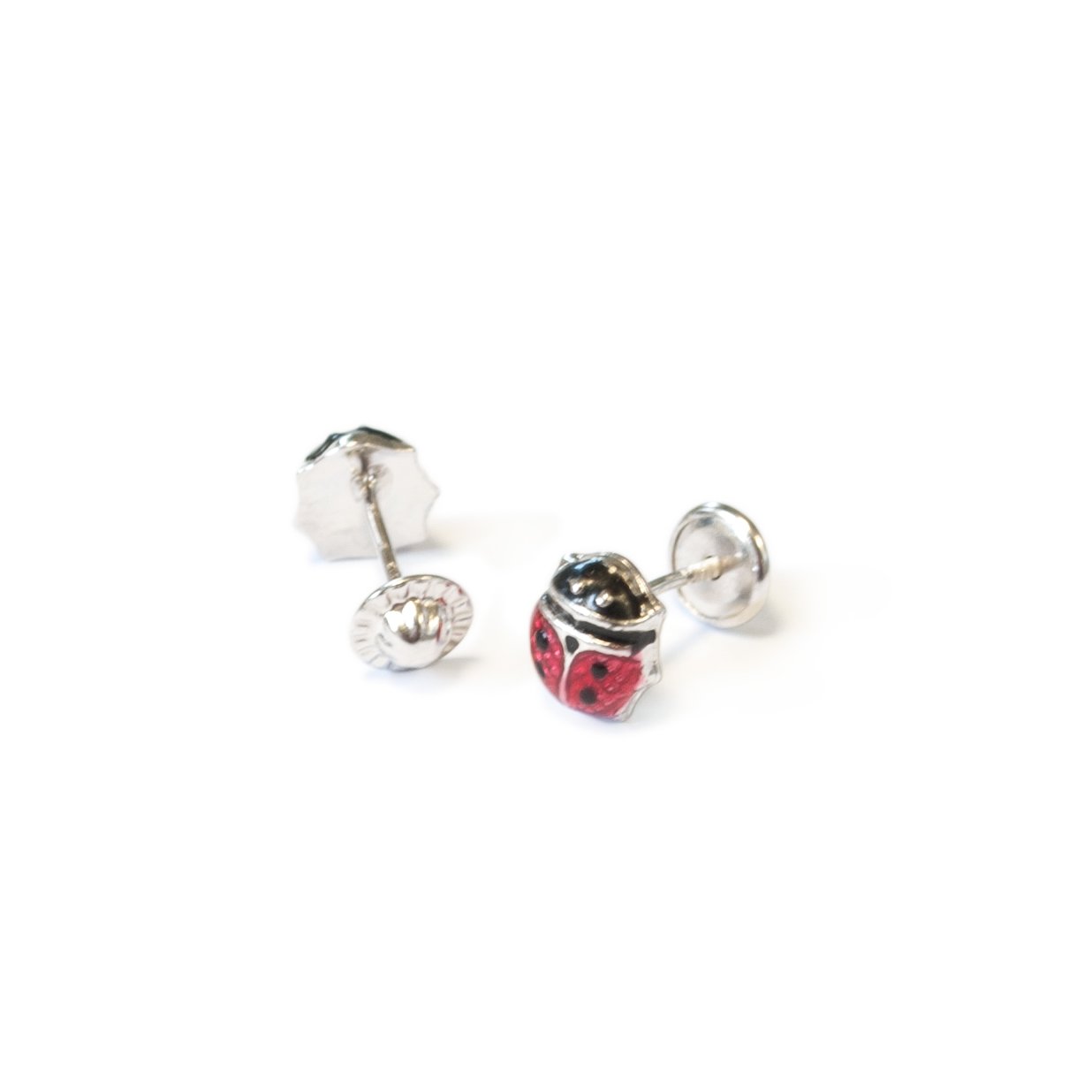Mondepetit AG-2899/F - Pendientes de bebe/niña plata Mariquita Mediana - Estuche Regalo