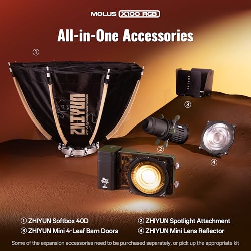 Image of ZHIYUN MOLUS X100 RGB PRO 100W Video Light [Official] V2 Upgraded Version Professional Photography Lighting Portable Continuous Output Lighting 2500K~10000K CRI≥95 TLCI≥97 Only 384g (Green Collab)