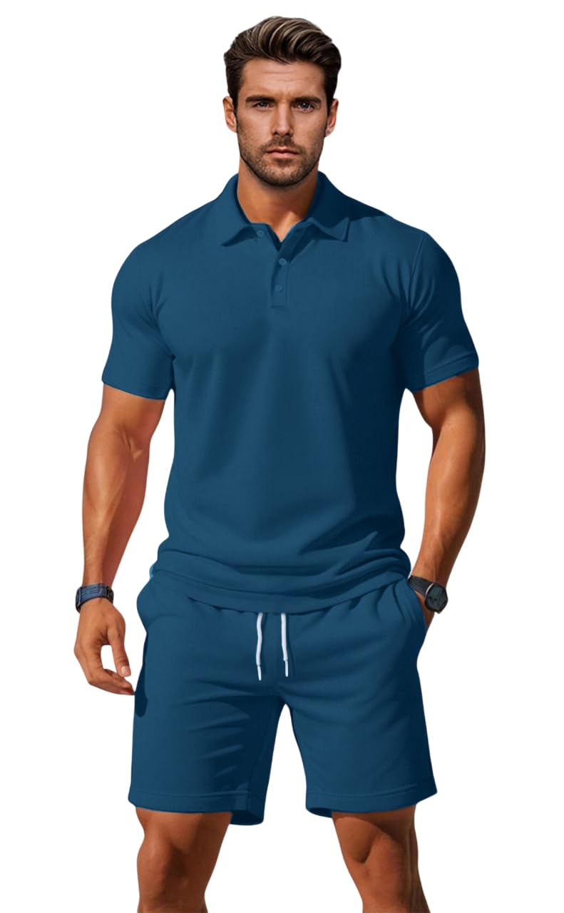 Co-ord Set for Men – Polo T-Shirt & Shorts Set | Loungewear, Beachwear & Daily Comfort-image-42