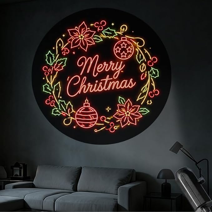 YOTQUULKI Portable Projector Lamp USB Powered Festive Christmas Decoration with Poinsettia Holly Wreath and Ornament Design for Merry Christmas Holiday Atmosphere