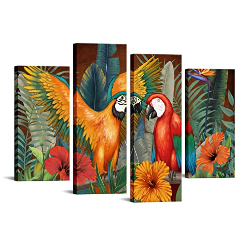 Ouelegent 4 Piece Colorful Bird Wall Art Animal Parrots Prints On Canvas Two Love Birds Painting Artwork For Living Room Bedroom Decor Framed Office Home Walls Decoration Ready To Hang #TOP8