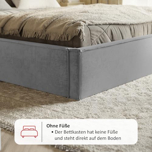 MOTIVENA Boho Bett 180x200 Grau Samt, mit Stauraum, mit Kopfteil, mit Lattenrost, ohne Füße, ohne Matratze, Polsterbett 180x200 mit Bettkasten Grau (Anthrazit) – Bild 7