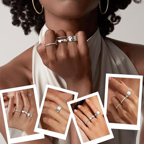 Image of Fansilver Stackable Chunky Gold Rings for Women Non Tarnish Dainty 14K Gold Plated Stacking Thumb Rings Set Trendy Gold Wedding Band Ring Size 5-11