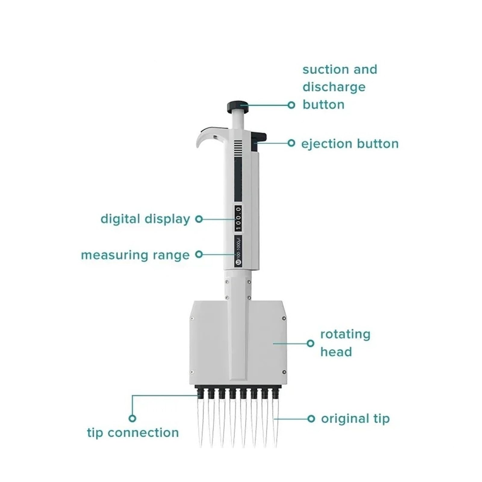 pipeta de laboratorio Pipeta multicanal Equipo de laboratorio Manual Micropipeta digital ajustable 8 canales Pipeta 12 canales(12 Channels 5-50ul)